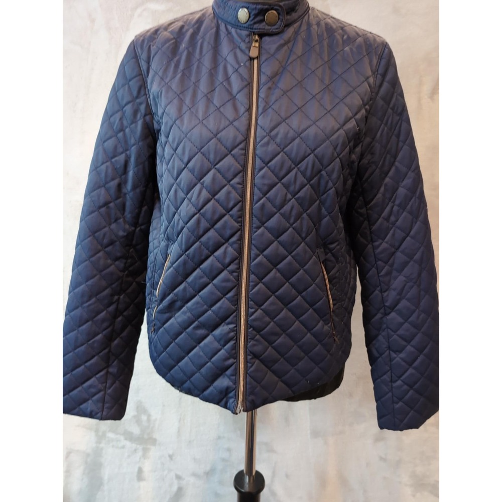 Orvis Womens Quilted Jacket Navy Blue Diamond Stitch Snap Collar Small 1775 - Picture 2 of 12